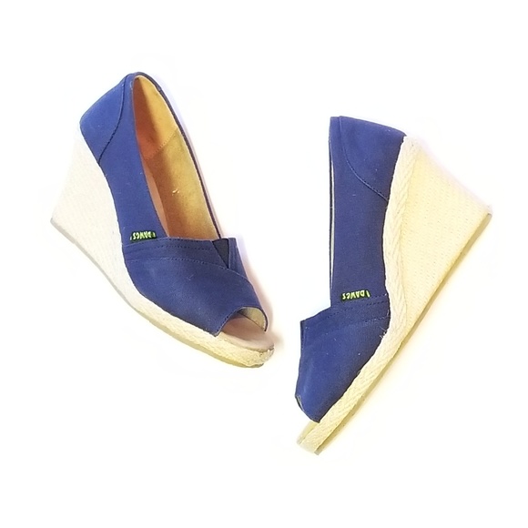 Dawgs Shoes - Dawgs Blue Canvas Peep Toe Wedges